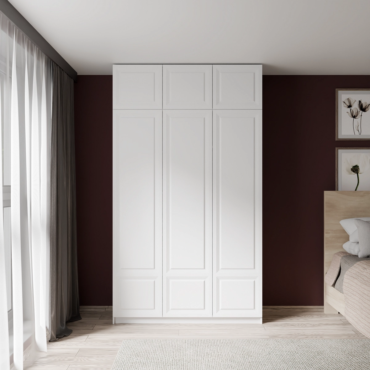 Шкаф с антресолью и фрезерованными фасадами Марс Белый (Оргей+)